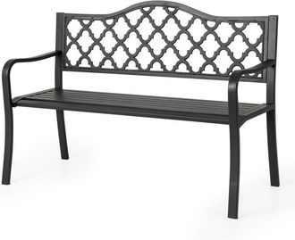 Costway 128CM Patio Bench Slatted Metal Garden Bench for 2-3 People Black