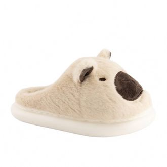 Andrea WomenS Cozy Animal Slippers With Plush Faux Fur In Beige