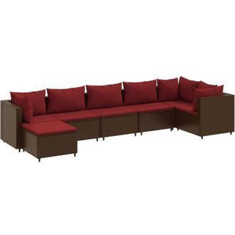 vidaXL Set Muebles De Jard&iacute;n 7 Piezas Y Cojines Rat&aacute;n Sint&eacute;tico Marr&oacute;n Vidaxl