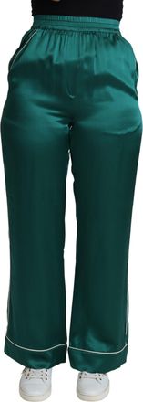 Dolce & Gabbana Green High Waist Pajama Trouser Silk Womens Pant
