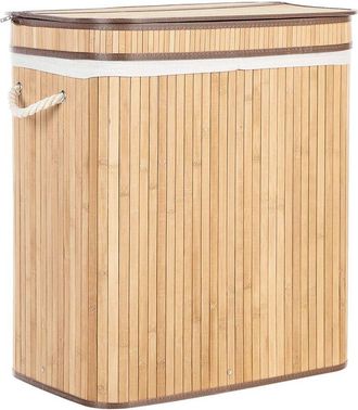 Beliani Cesta De Madera De Bamb&uacute; Clara 60 Cm 2 Compartimentos Tapa Cremallera Asas Kalthota