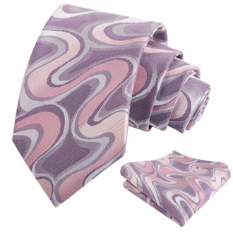 Alizeal Mens Ripple Patterned Necktie and Hanky Colorful Gradient Novelty Tie and Pocket Square Set, Purple+Pink
