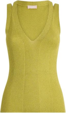 Liu Jo Elegante mix van viscose en polyester - Dames - V-hals truien - Groen - L - Polyester - Truien & Vesten