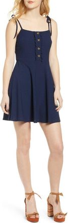 Speechless Tie Shoulder Eyelet Fit & Flare Dress in Navy at Nordstrom, Size Small