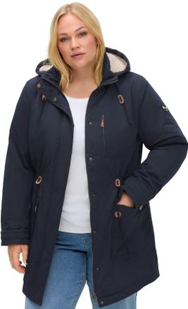 Sheego Kurzmantel SHEEGO, Damen, Gr. 40, tiefblau, 100% Polyester, Teddyfleece:100% Polyester, Wattierung:100% Polyester, unifarben, unifarben mit Farbeinsat
