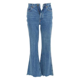 Khaite Gabbie blue stone washed resin button flare cropped jeans 25