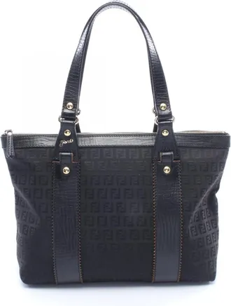 Fendi Black Canvas Leather Handbag Tote Bag (Pre-Owned)