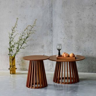 Sweeek Pair Of Round Wooden-effect Coffee Tables 40cm & 60cm in Walnut