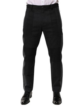 Dolce & Gabbana Mens Tailored Wool-Silk Blend Trousers Black Cotton