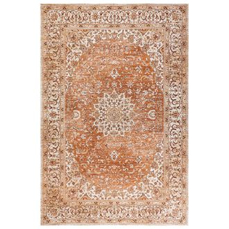 Beliani Alfombra De Algod&oacute;n Naranja Beige 200 X 300 Cm Poli&eacute;ster Oriental Desgastado Haya