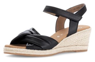 Gabor Keilsandalette GABOR ATHEN, Damen, Gr. 36, schwarz, Nappaleder, unifarben, Schuhe Keilsandalette, Riemchensandale, Sommerschuh mit Klettverschluss, G-