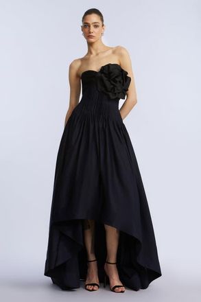 BCBGeneration High Low Gown With Flower in Black & Sky Captain Combo at Nordstrom, Size 0