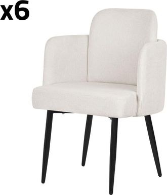 ML Design Set de 6 Sillas de comedor funda tela beige respaldo y reposabrazos