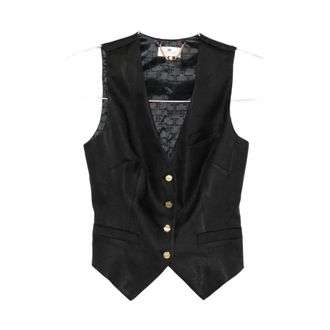 Elisabetta Franchi Vests, female, Black, Size: 2XS Gilet in mixed linen and crepe