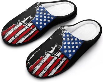 Generic Firefighter U.S. Flag Mens House Slippers Memory Foam Washable Cotton Slip on Home Shoes