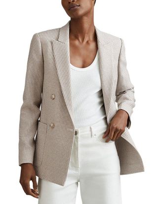 Reiss Ella Double-Breasted Textured Check Wool-Blend Blazer