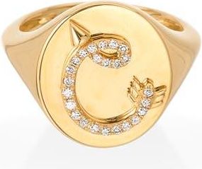 Adina Reyter Pavé Diamond Initial Signet Ring in 14K Yellow Gold-C at Nordstrom