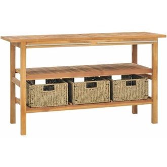 vidaXL Mueble De Ba&ntilde;o Con 3 Cestas Madera Maciza De Teca 132x45x75 Cm Vidaxl