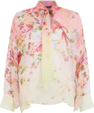 Roberto Cavalli Chiffon Blouse met Miami Bloemenprint - Dames - Blouses - Veelkleurig - S - Chiffon - Overhemden
