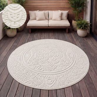 Paco Home Paco Home - Alfombra Salon De Habitacion Cocina Exterior Terraza Jardin Nordica Boho Chic &Oslash; 200 Cm Redon, Crema 3