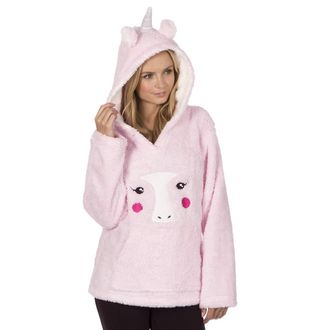 Forever Dreaming Womens Novelty Animal Bed Jacked - Snuggle Fleece Hooded Pyjama Top Pink L