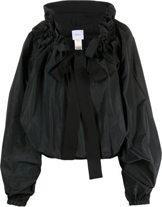 Patou Zwarte blouse met ruche en striksluiting - Dames - Blouses - Zwart - XS - Overhemden