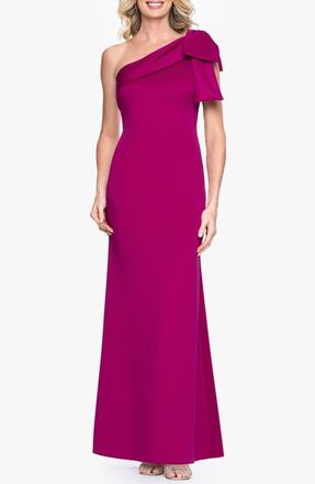 Betsy & Adam One-Shoulder Scuba Crepe Gown in Fushia at Nordstrom, Size 12
