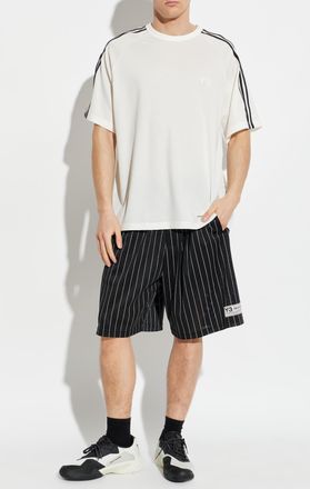 Yohji Yamamoto Perforated Striped-pattern Shorts, Mens, Black