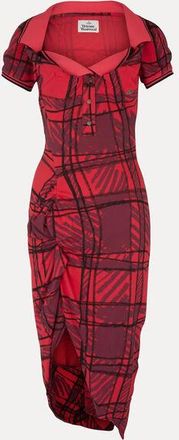 Vivienne Westwood Long Monday Pulling Dress Overprinted Piquet Red-scribble-check XL Women