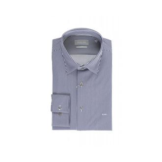 Michael Kors Overhemden, Heren, Blauw, L, Leer, Gestreept overhemd