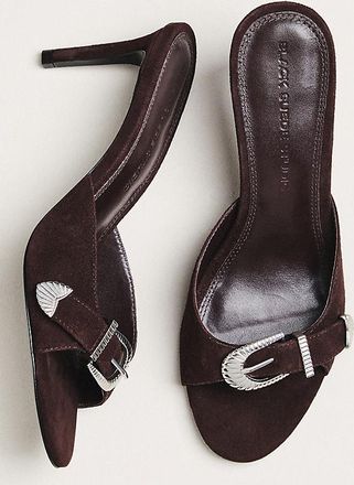 Black Suede Studio Elena Buckle Mule Heels