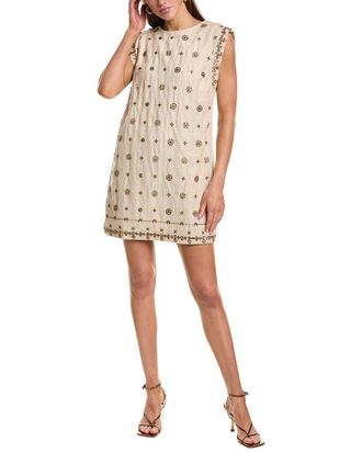 endless rose Beaded Linen-Blend Mini Dress