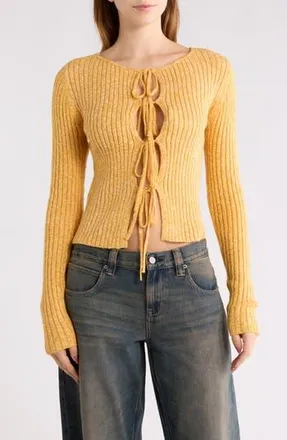 PacSun Margot Tie Front Rib Sweater in Yellow at Nordstrom Rack, Size X-Large
