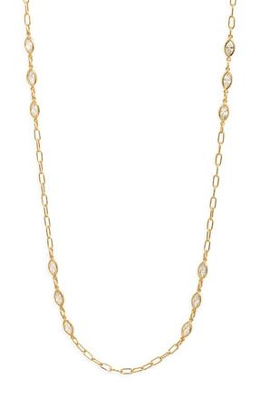 Nordstrom Bezel Cubic Zirconia Station Long Necklace in Clear- Gold at Nordstrom