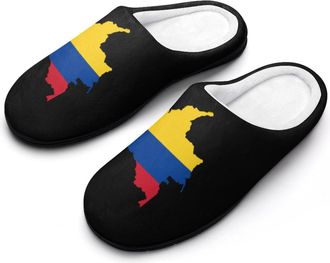 Generic Colombia Flag Map Mens Soft Cotton Slippers with Memory Foam Anti-skid House Shoes for Travel Indoor Outdoor