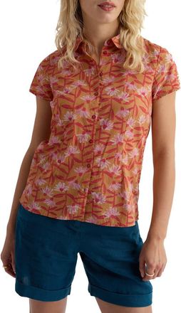 Seasalt Cornwall Rushmaker Floral Organic Cotton Voile Button-Up Shirt in Echinacea Stems Dark Sienna at Nordstrom, Size 10