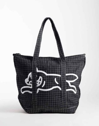 Icecream Borsa shopping in denim nero con dettaglio di cane da corsa in tessuto ripstop