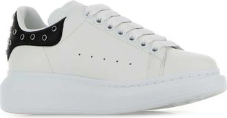 Alexander McQueen Womens White Leather Sneakers With Black Heel Whitwblacksilfr