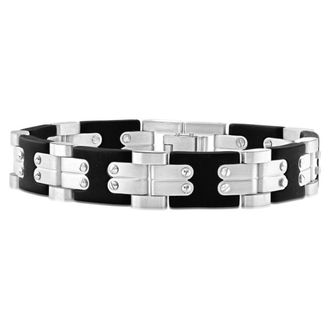 Pompeii3 Mens Polished Steel Brushed Black Two Tone Flexible 12mm Link 8 Bracelet
