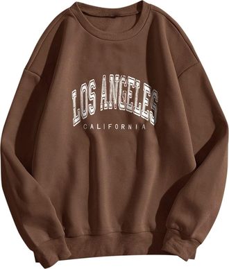 Generic Casual Los Angeles Sweatshirt Printed Crewneck Cotton Long Sleeves Tops Ladies Sweatshirt Club Basic Tee Shirt Casual Jumper Tops fit Teenage Girl