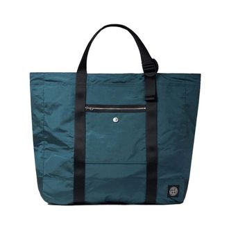 Stone Island Shopping Bags, male, Blue, ONE SIZE, Tote Bag with Front Zip Pocket and Ripstop Lining