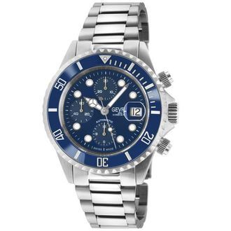 Gevril Group Mens Wall Street 4150A Swiss Automatic Chronograph ETA Valjoux 7750 Blue Dial Stainless Steel Watch - Silver Stainless Steel (archived) - One Size