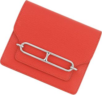 Herm&egrave;s Red Color Chevre Myzore Leather Wallet (Bi-Fold) (Pre-Owned)