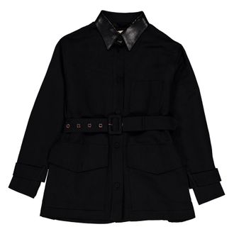 Roberto Cavalli Black Linen-Blend Belted Utility Jacket, Brand Size 44 ( US Size 10 )
