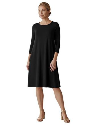 Jessica London Stretch Knit Three-Quarter Sleeve T-Shirt Dress in Black at Nordstrom, Size 12