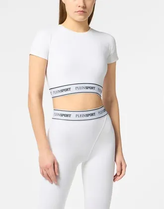 Plein Sport Fleece Cropped T-Shirt Women in White at Nordstrom, Size X-Large Eu
