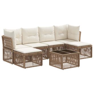 vidaXL Conjunto De Sof&aacute;s De Jard&iacute;n 7 Pcs Beige Rat&aacute;n Sint&eacute;tico Vidaxl