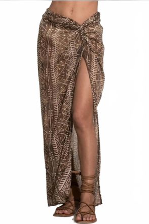 Elan Long Sarong Maxi Skirt In Brown Tulum Print