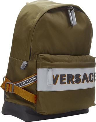 Versace reflective logo nylon orange greca strap backpack