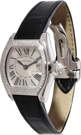 Cartier pre-owned Roadster 32.8mm - men - 18kt White Gold/Diamond/Crocodile Leather/Sapphire Crystal - One Size